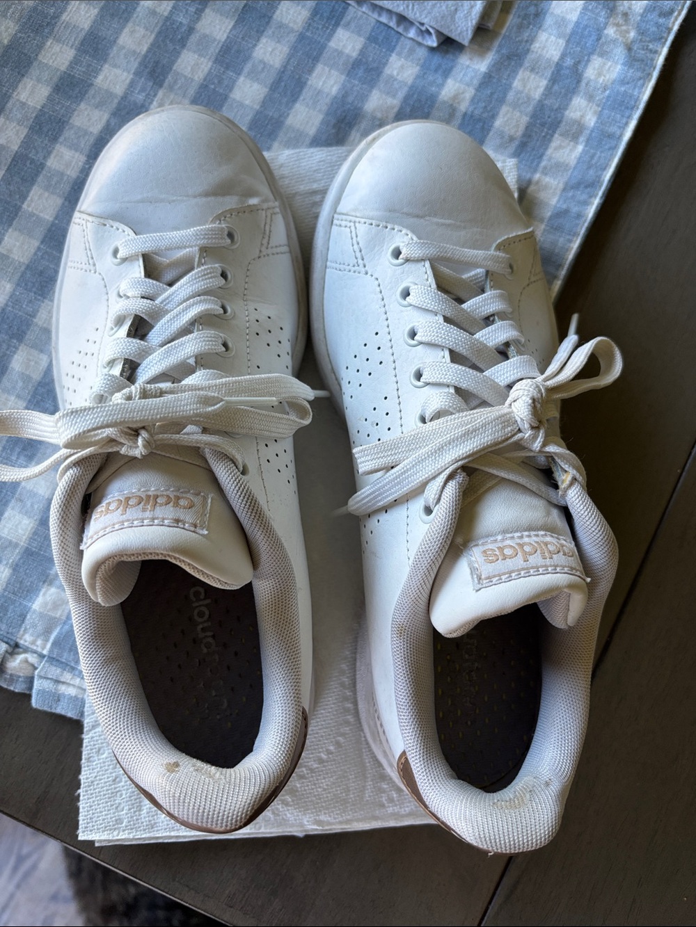adidas White Low-Top Leather Sneakers with gold accent